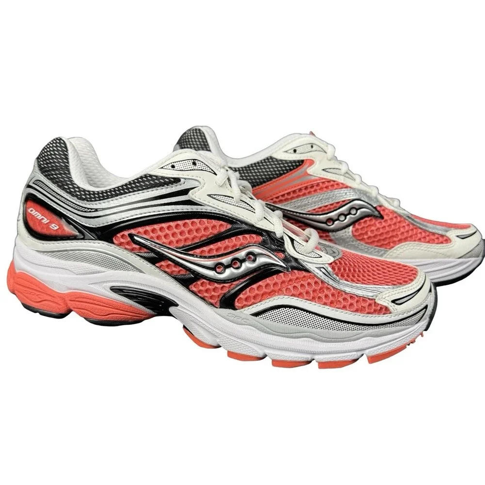 Saucony Womens 12 Running Sneakers Shoes ProGrid Omni 9 Coral Silver White New